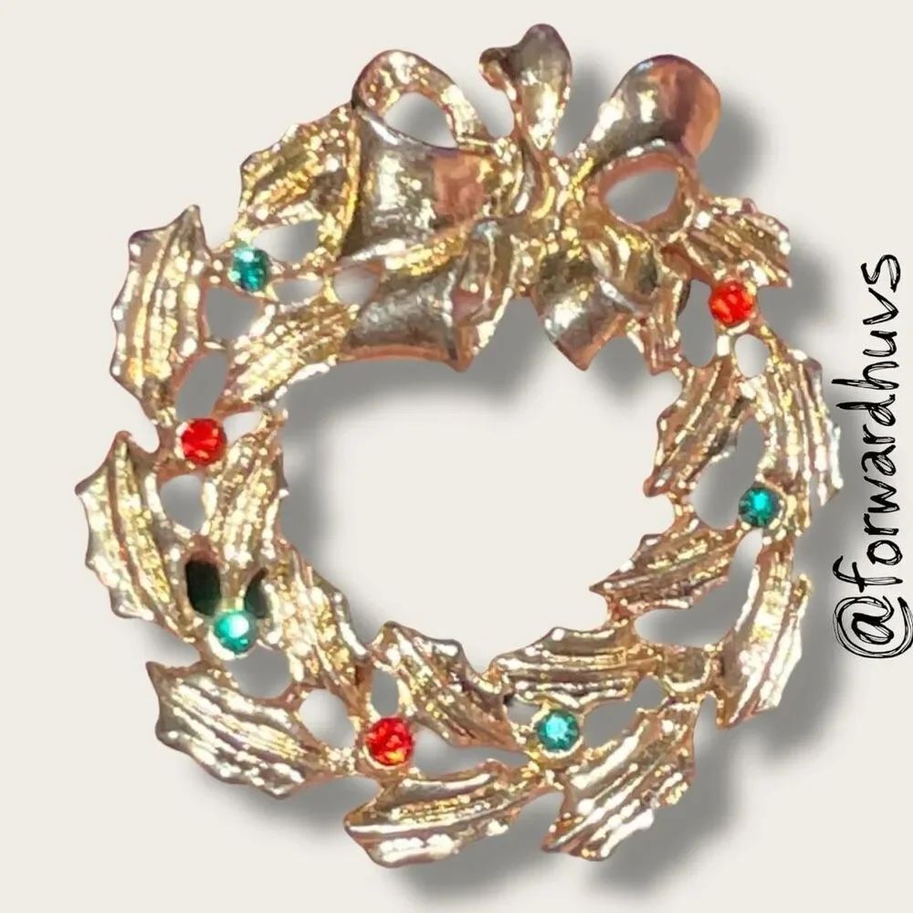 Bundle Sale 3 for $15 | Holly Wreath Brooch – Red & Teal Berry Accents